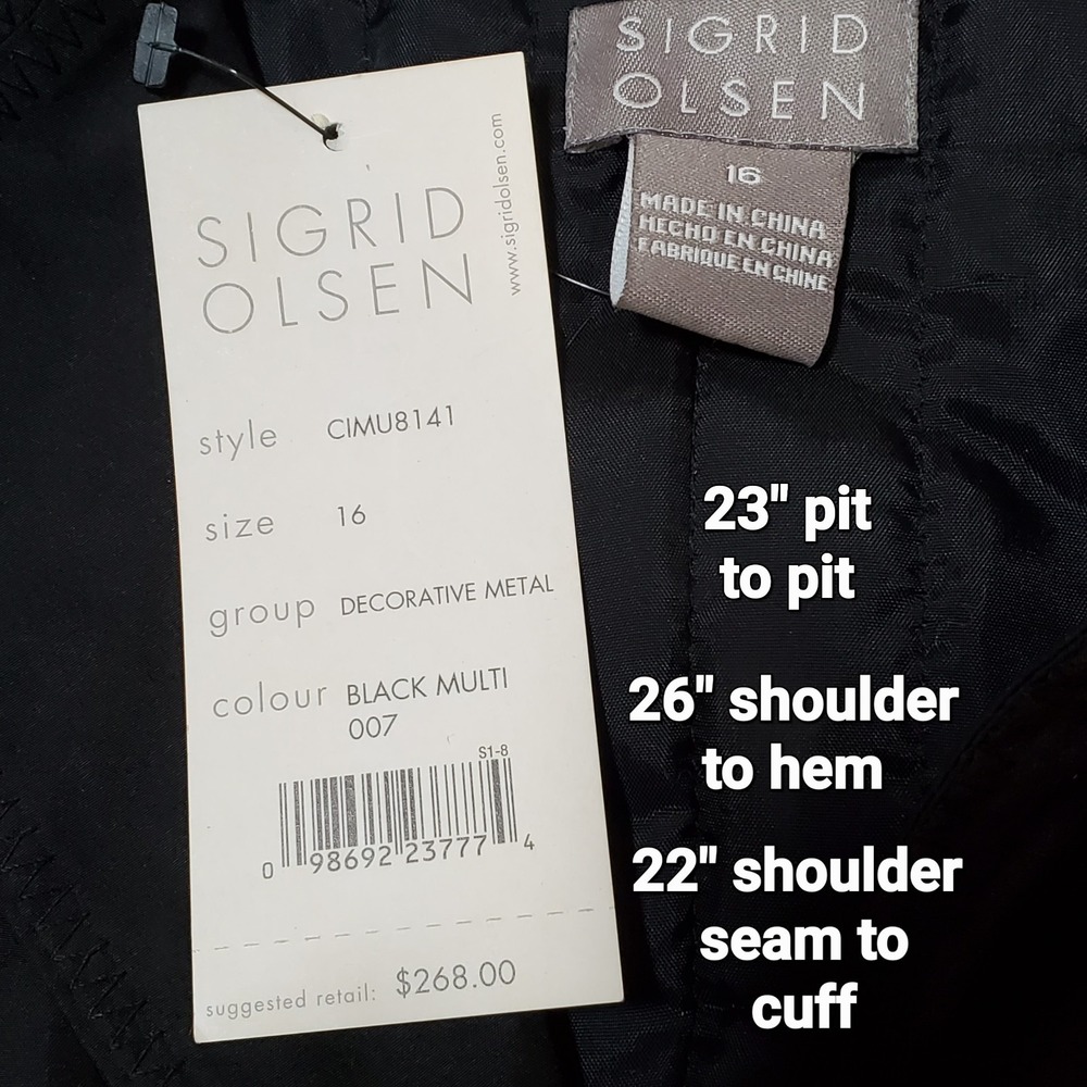 Sigrid Olsen Silk Embroidered Floral Jacket Black Old Money Cottage Size 16 - Picture 7 of 7